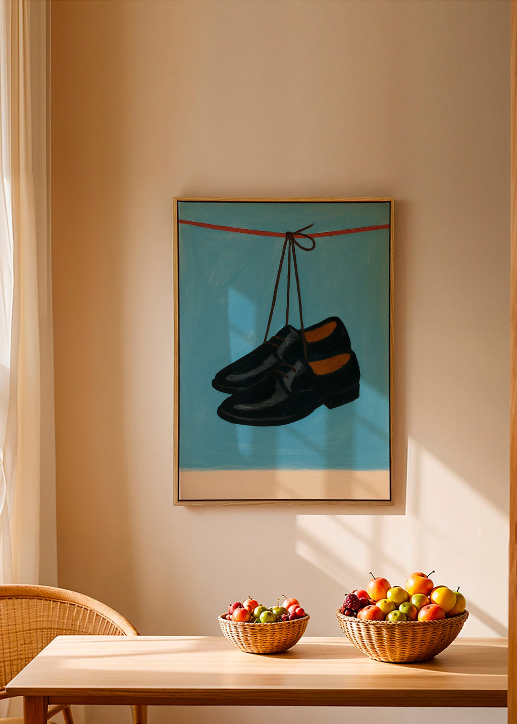 Ilustración de zapatos colgantes sobre fondo azul – Canvas1