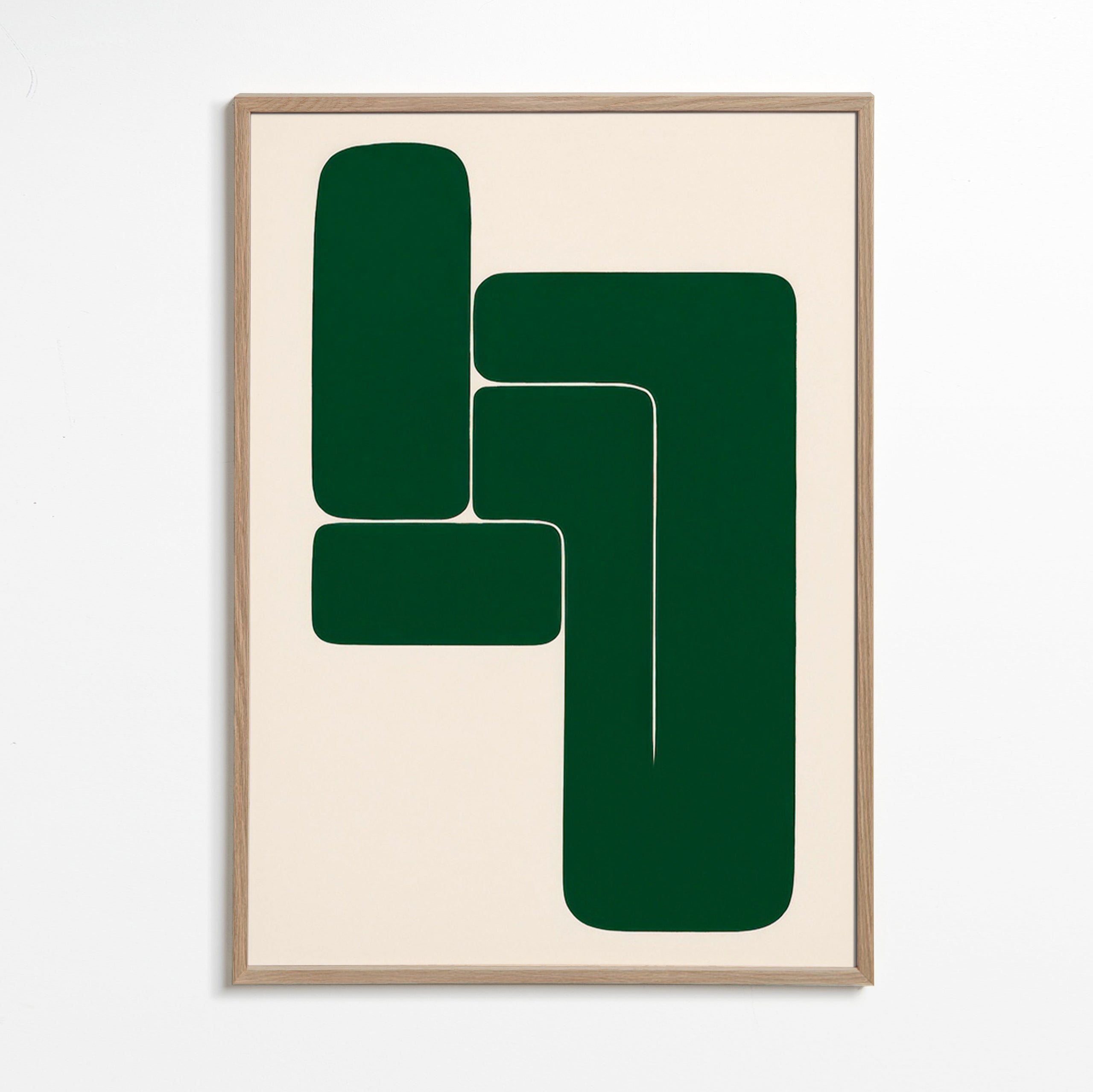 Cuadro geométrico verde con formas en L – Oak Frame