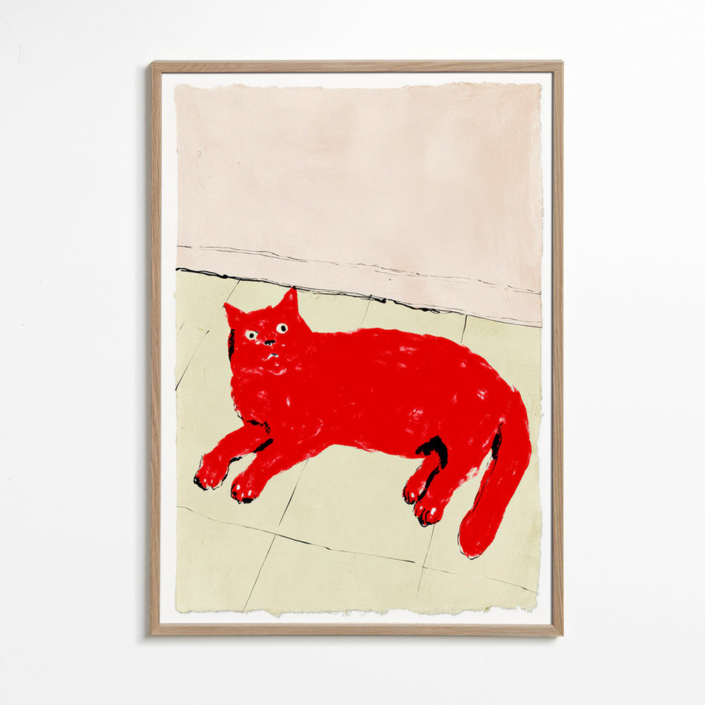 Cuadro gato rojo tumbado – Oak Frame