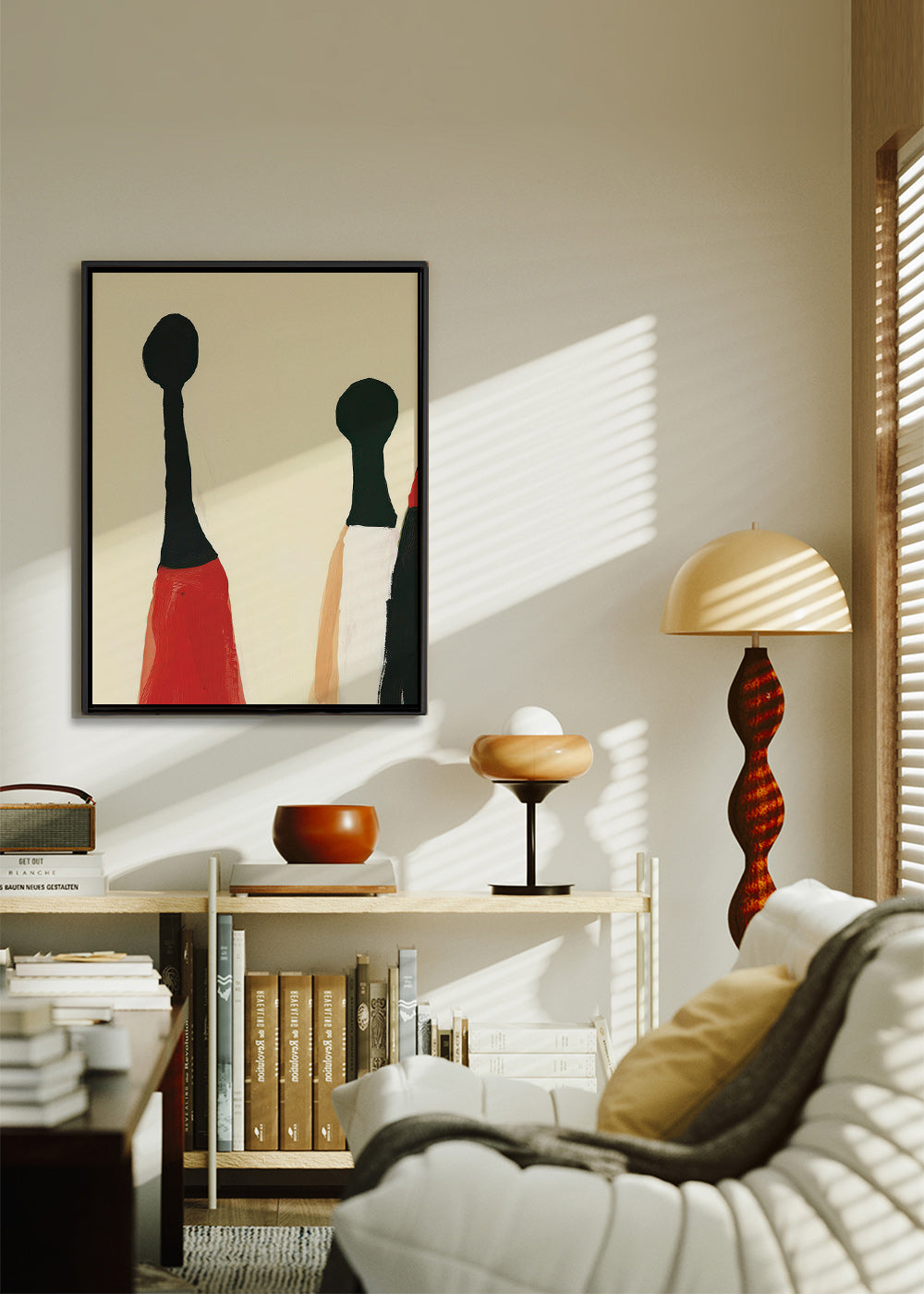 Cuadro abstracto de figuras alargadas en rojo y negro – Canvas2