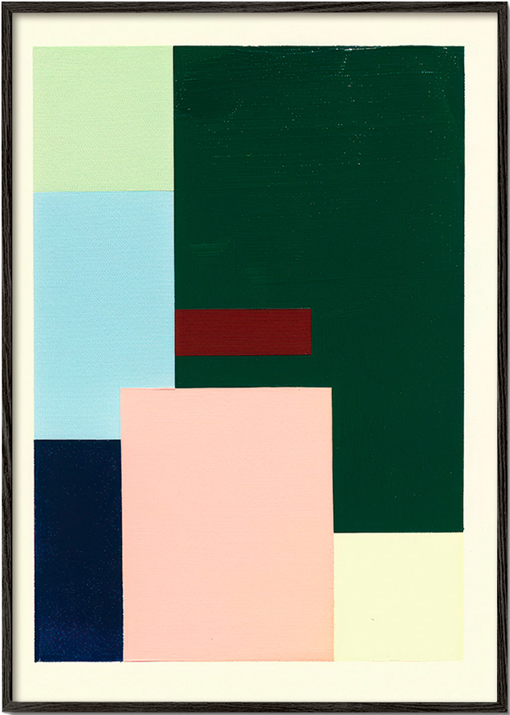 Cuadro geométrico de bloques: verde profundo y rosa suave – Black Frame