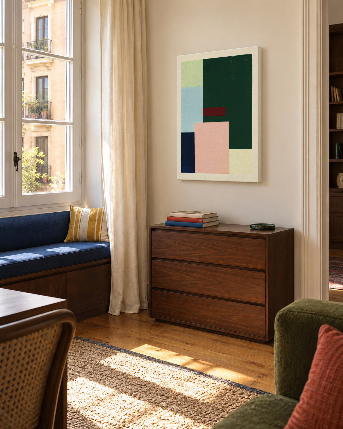 Pastel Construction II - Unframed canvas in an interior