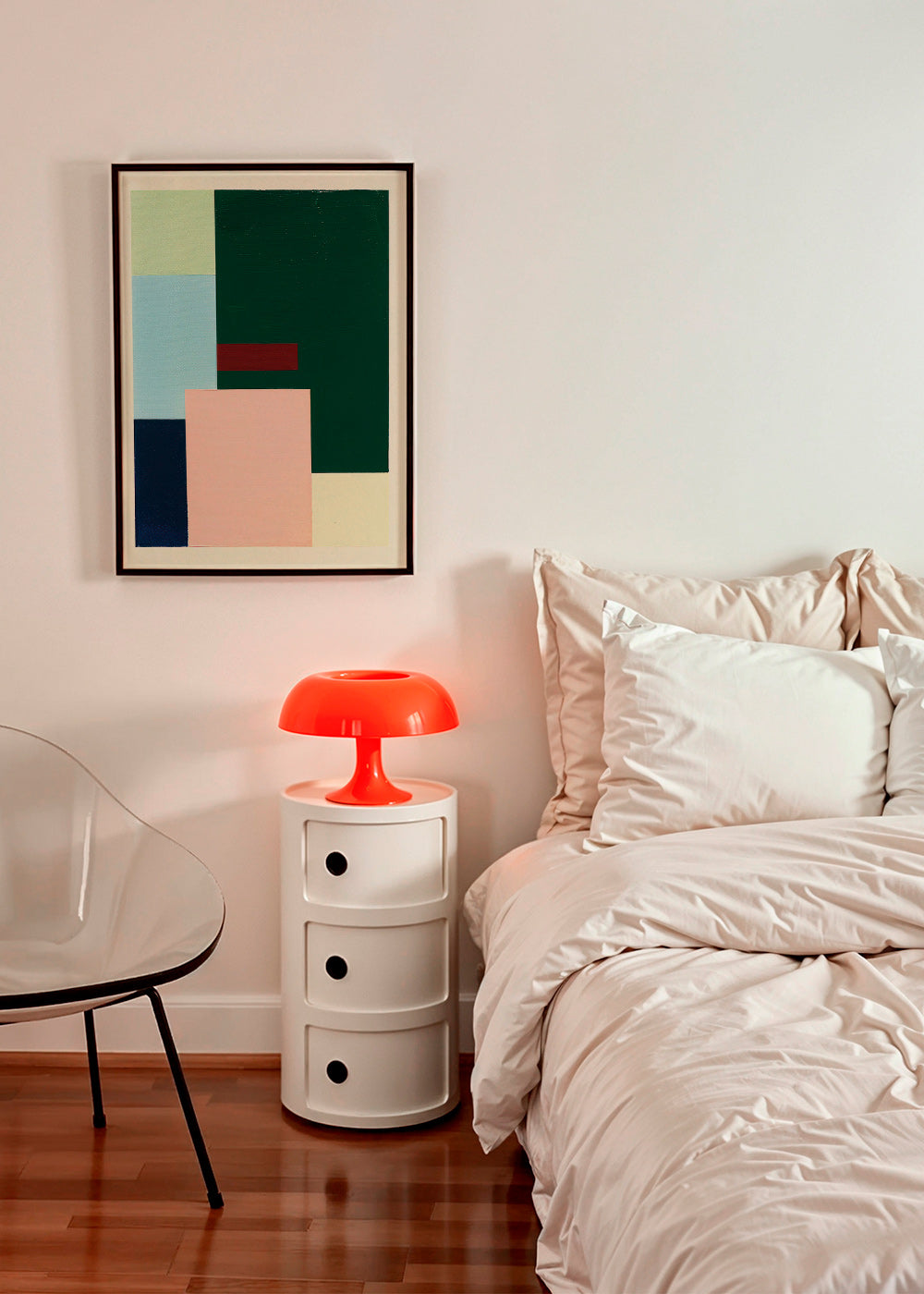 Cuadro geométrico de bloques: verde profundo y rosa suave – Product3