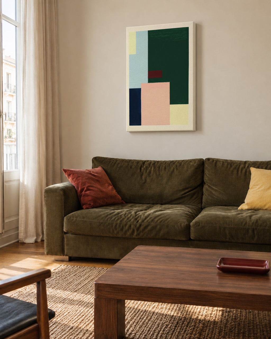 Pastel Construction VI - Unframed canvas in an interior