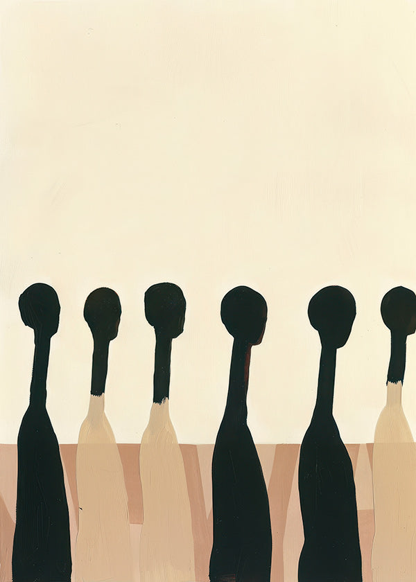 Cuadro abstracto de figuras alargadas