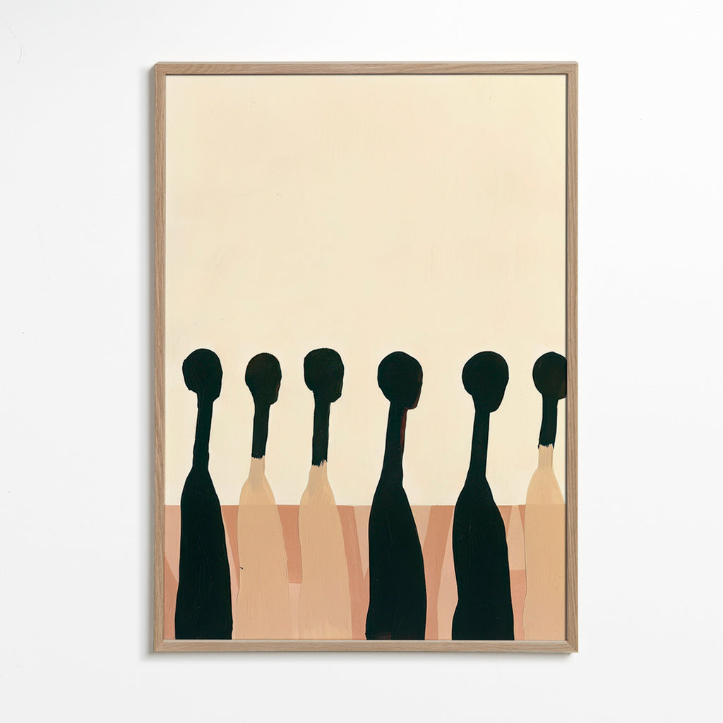 Cuadro abstracto de figuras alargadas – Oak Frame