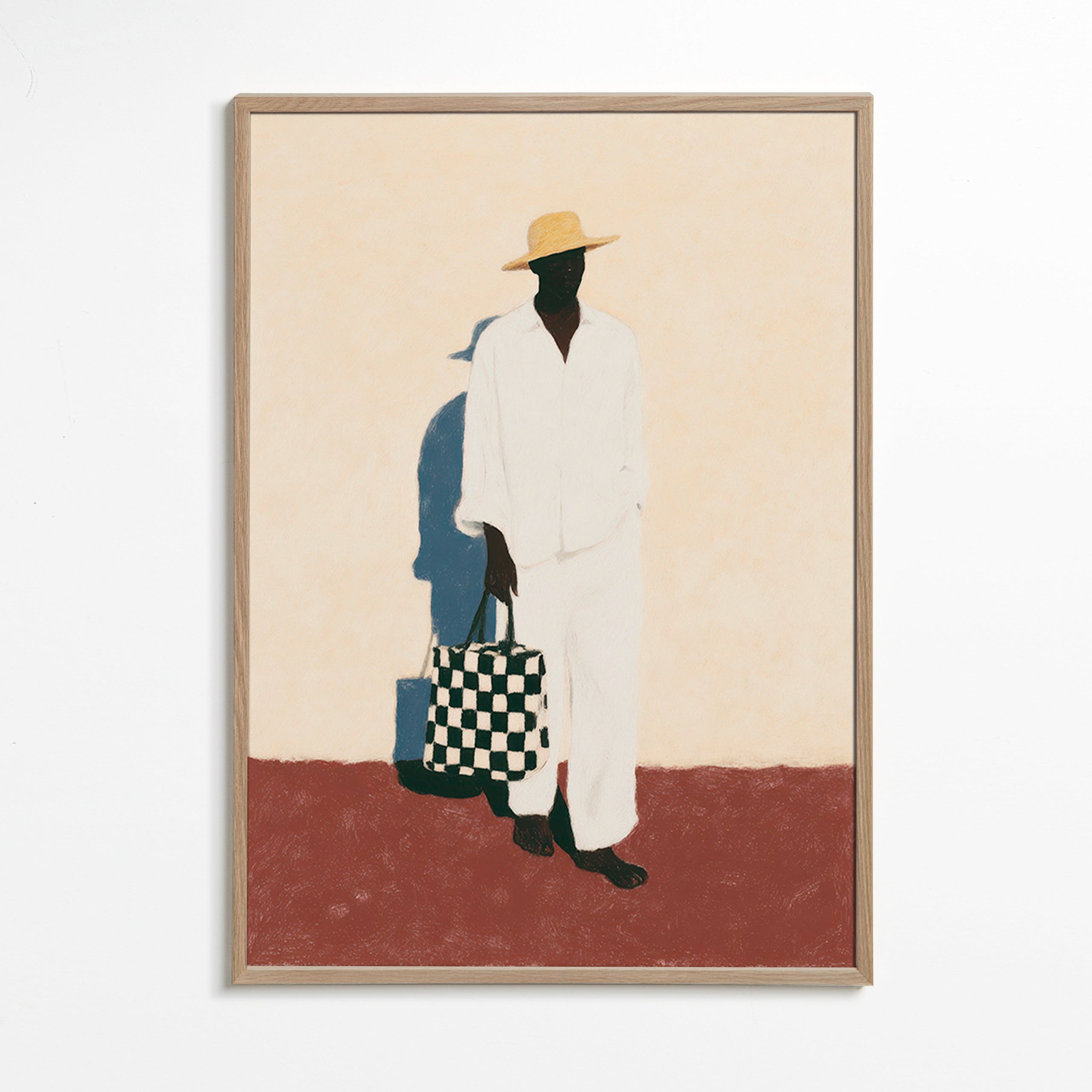 Cuadro minimalista con figura en traje blanco – Oak Frame