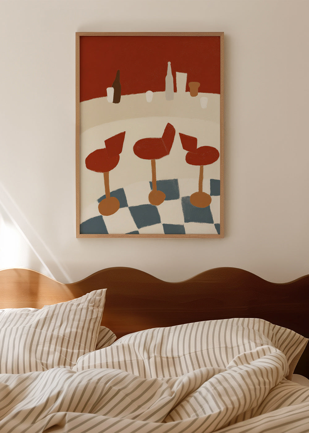 Cuadro de cocina con taburetes rojos y suelo a cuadros – Product1