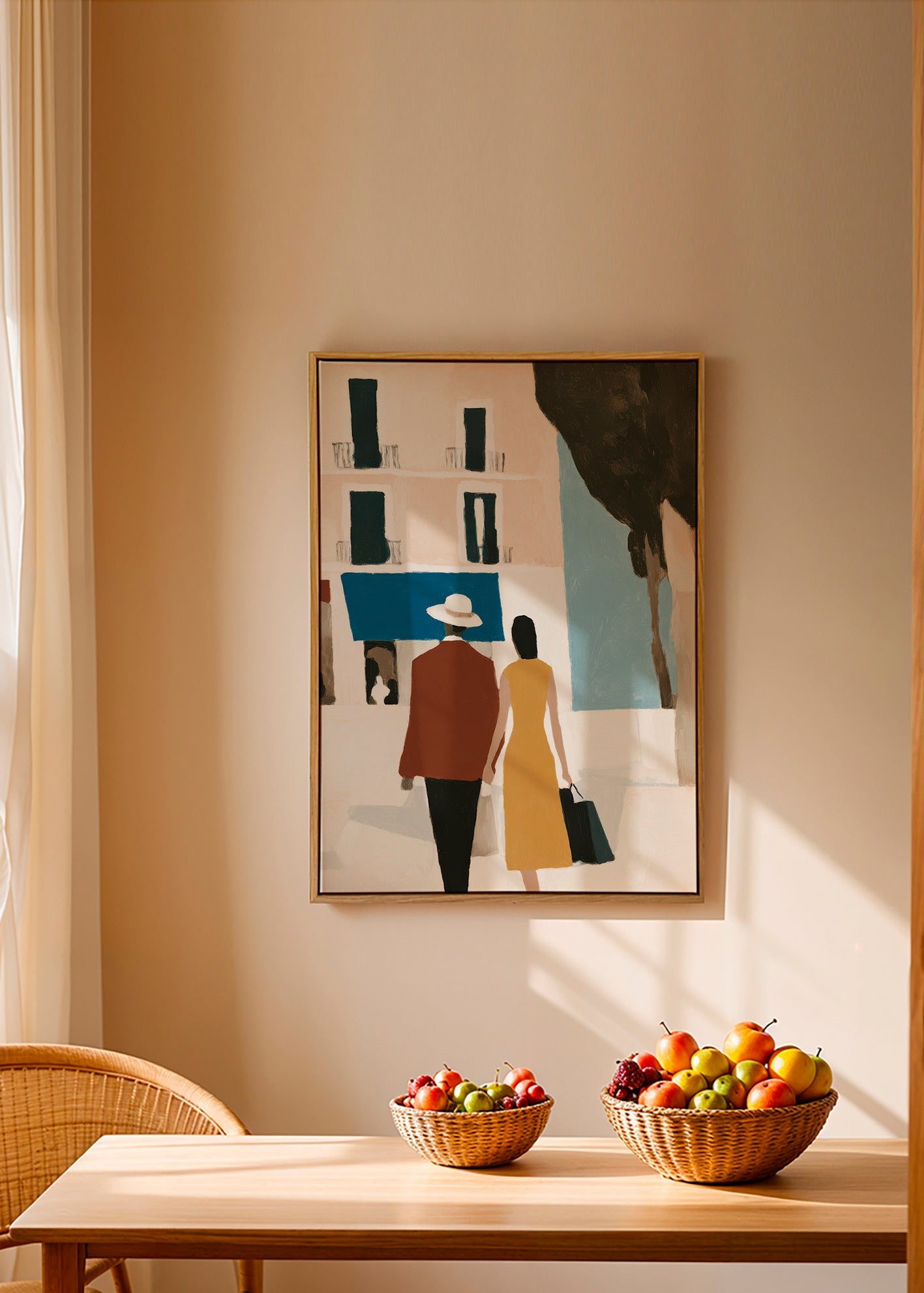 Ilustración de pareja sobre ciudad minimalista – Canvas2