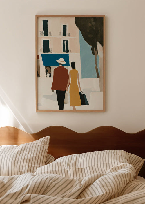 Ilustración de pareja sobre ciudad minimalista – Product1