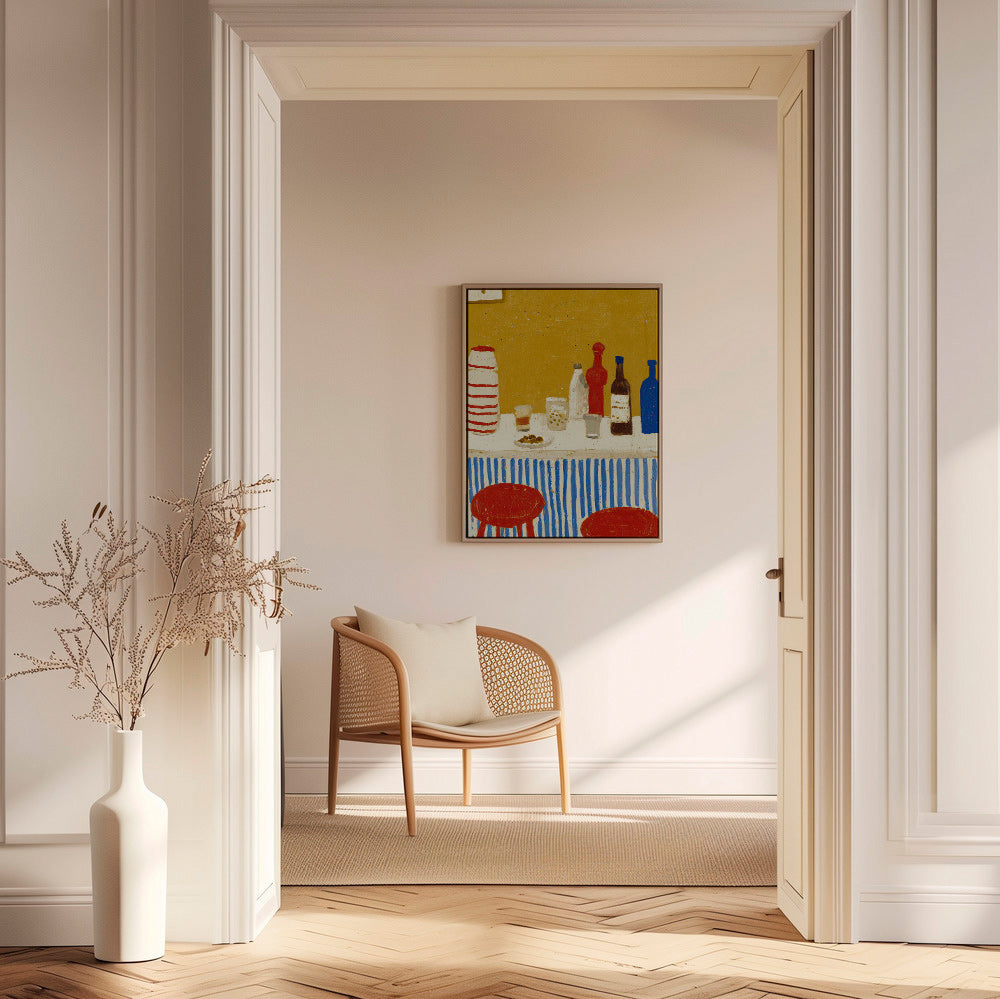 Cuadro de cocina: bodegón de barra con rayas azules – Canvas2