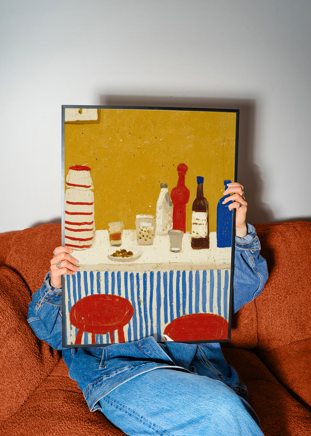 Cuadro de cocina: bodegón de barra con rayas azules – Product2