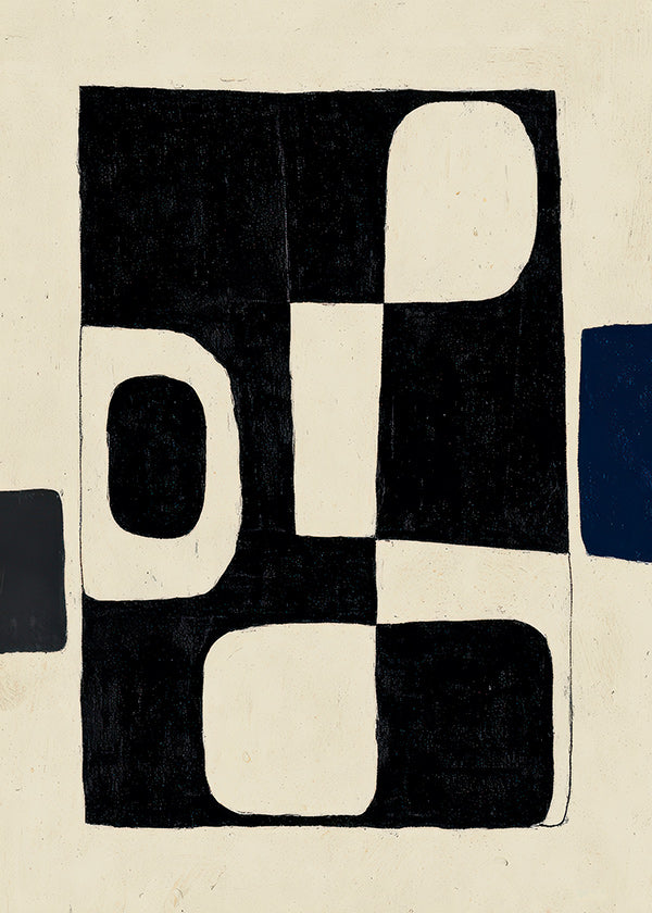 Cuadro geométrico de bloques negros con negativos curvos