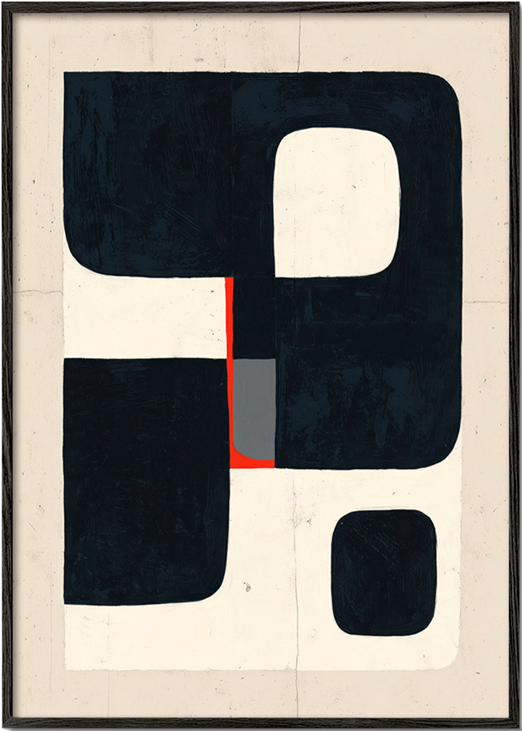 Cuadro geométrico con bloques negros y detalle rojo – Black Frame