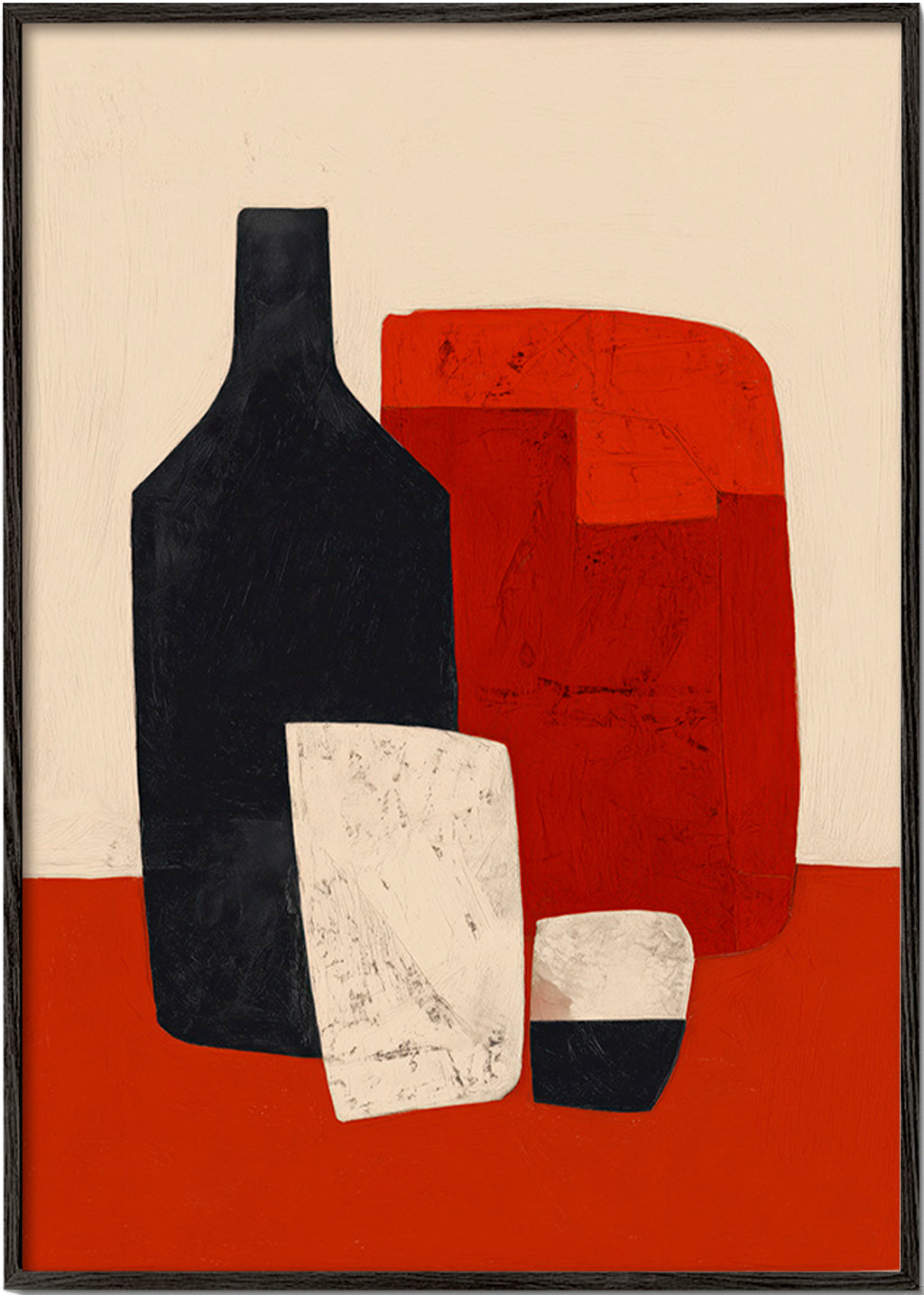 Cuadro de cocina geométrico con botella y copas – Black Frame