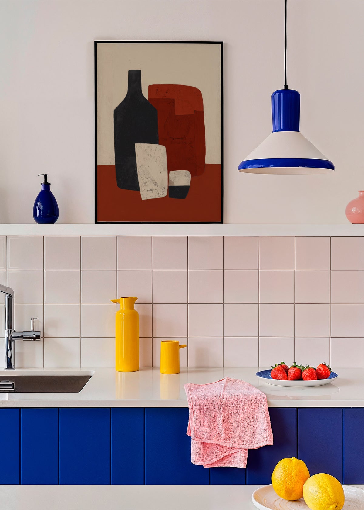 Red Wine Geometry - Framed poster in an interior