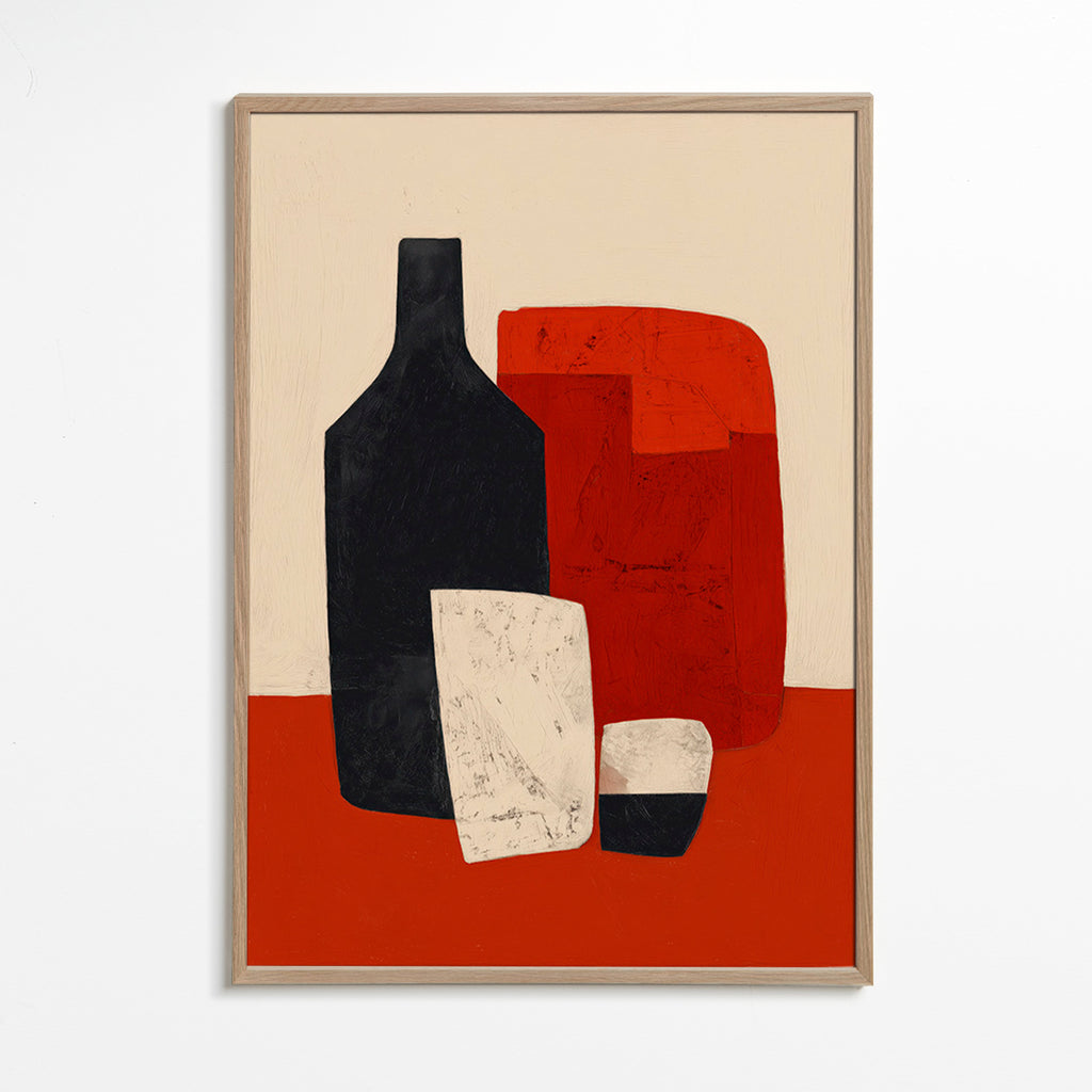 Cuadro de cocina geométrico con botella y copas – Oak Frame