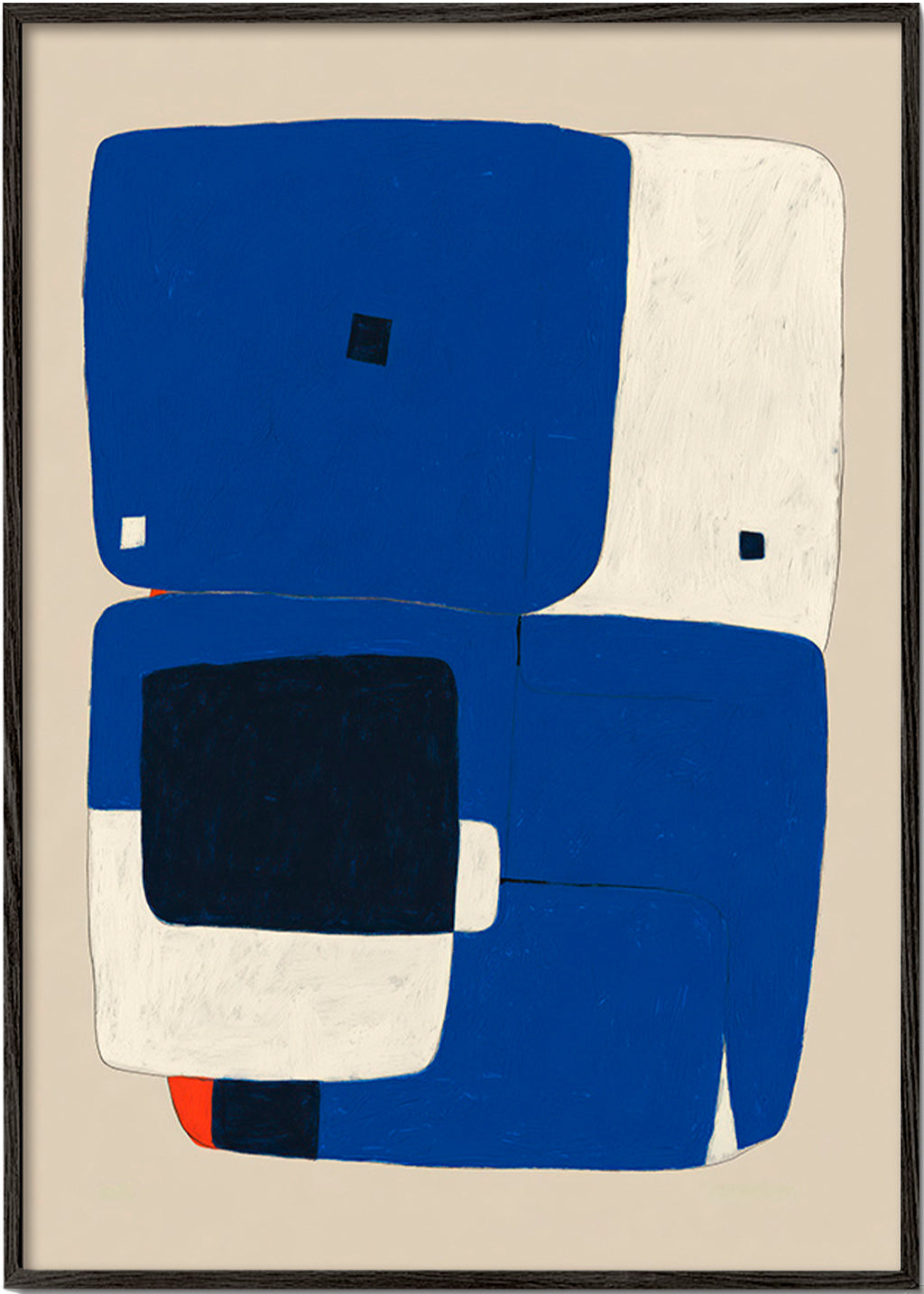 Cuadro abstracto azul con bloques orgánicos – Black Frame