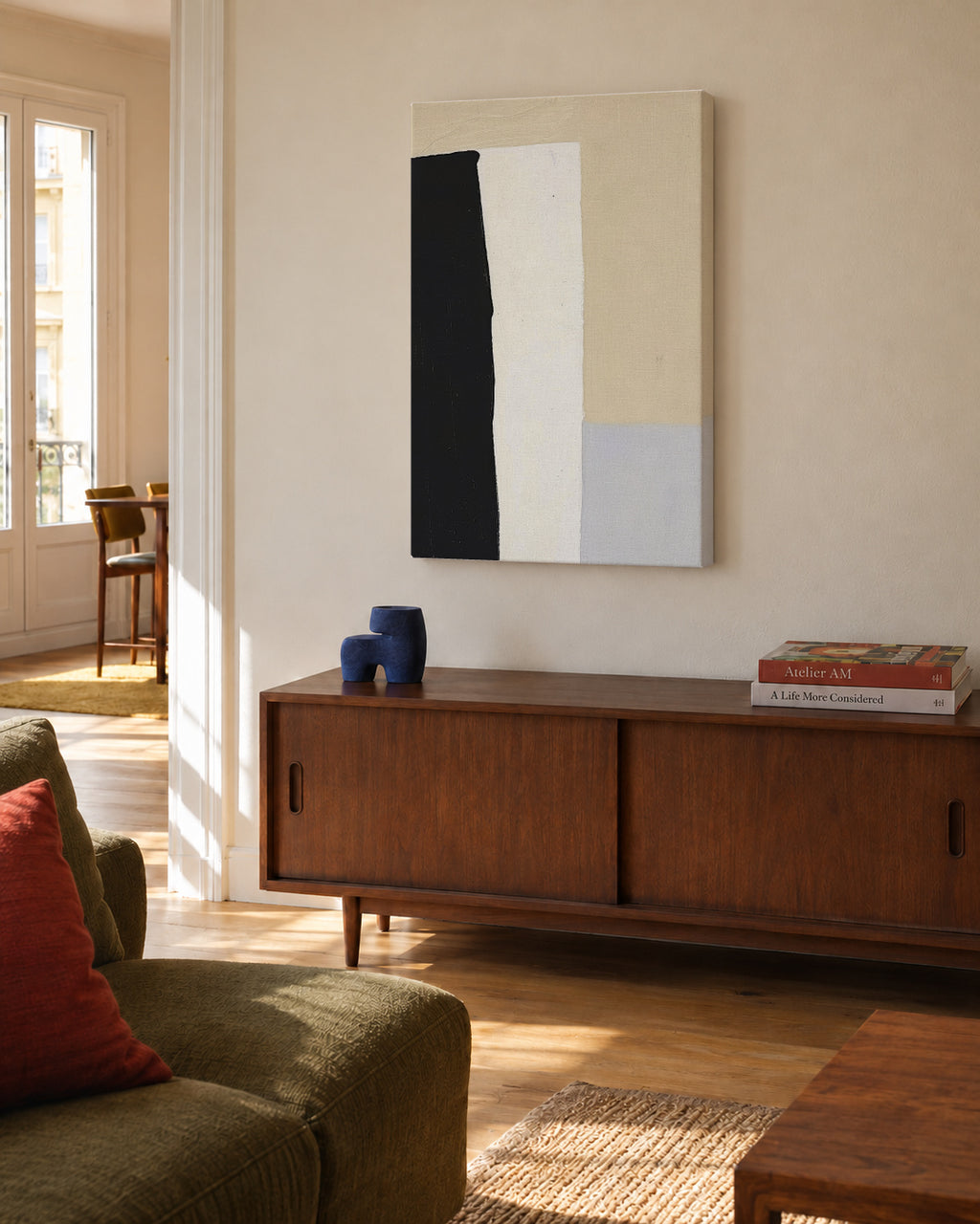 Monochrome Silence - Unframed canvas in an interior