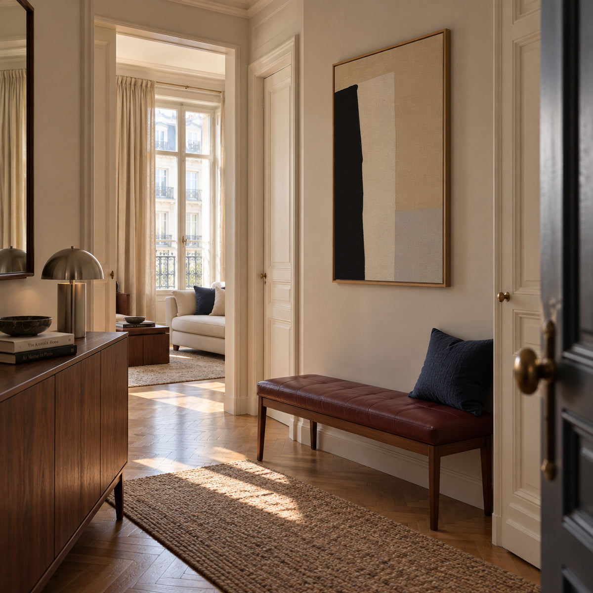 Monochrome Silence - Framed canvas in an interior