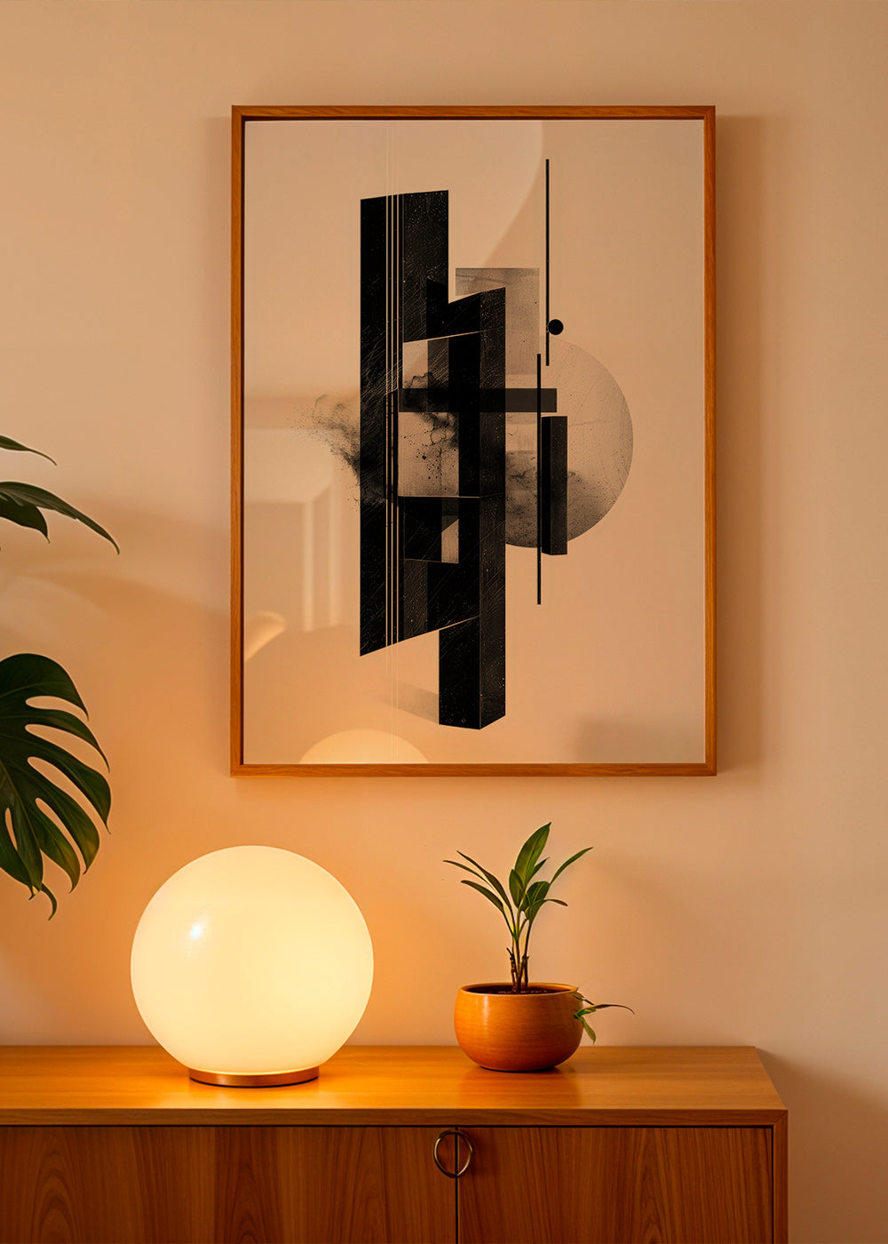 Cuadro en blanco y negro con monolitos geométricos – Product2