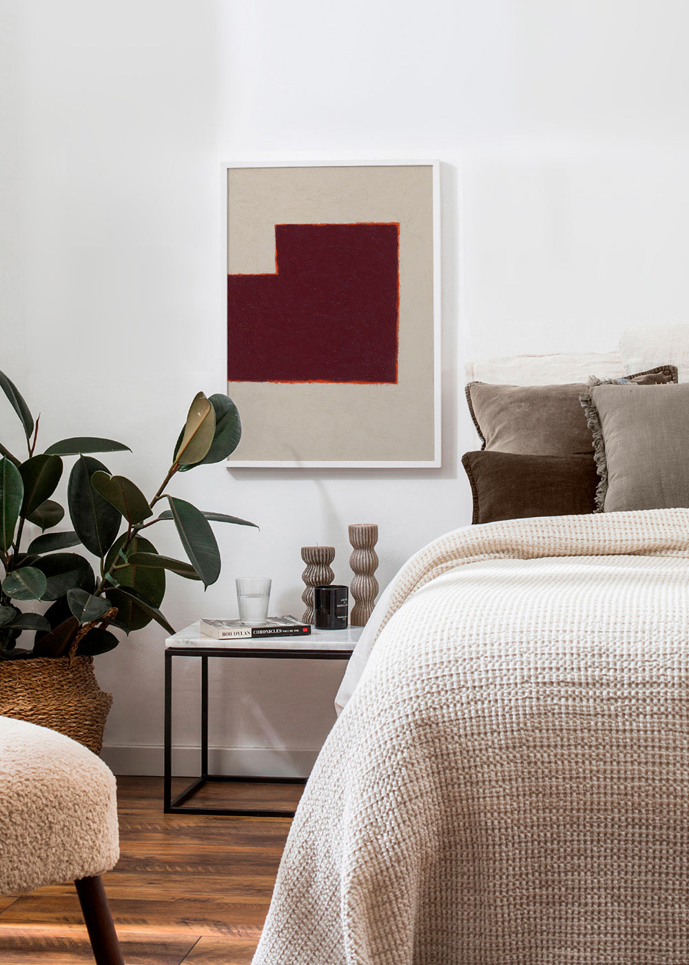 Cuadro abstracto burdeos con bloque geométrico – Product1