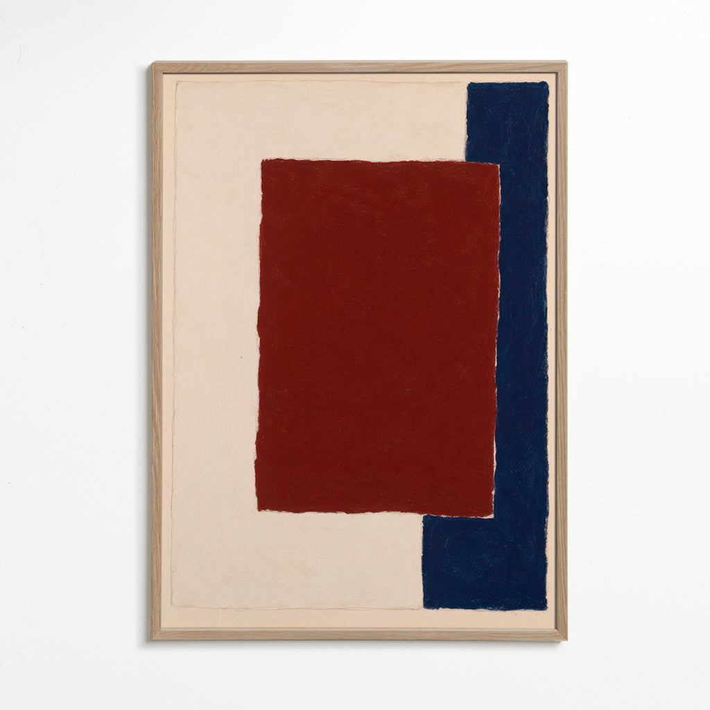 Cuadro abstracto con rectángulo borgoña – Oak Frame