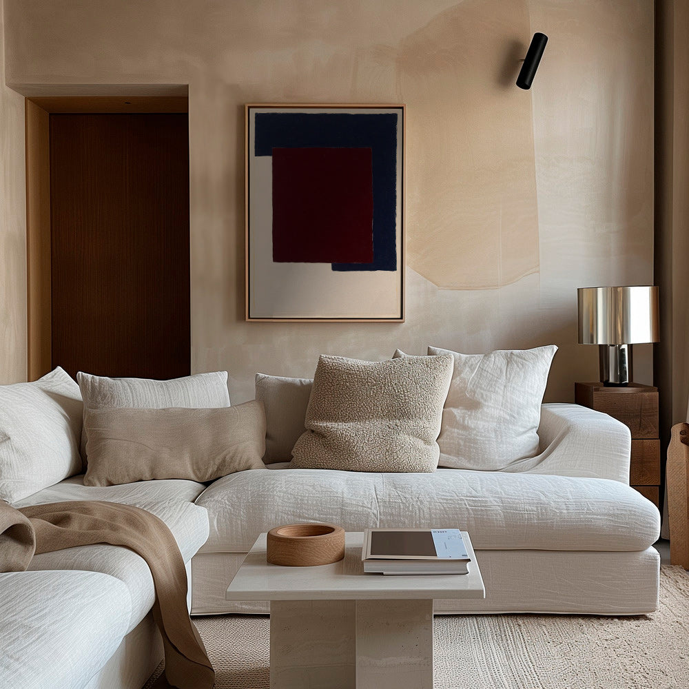 Cuadro abstracto de bloques burdeos y azul – Canvas1