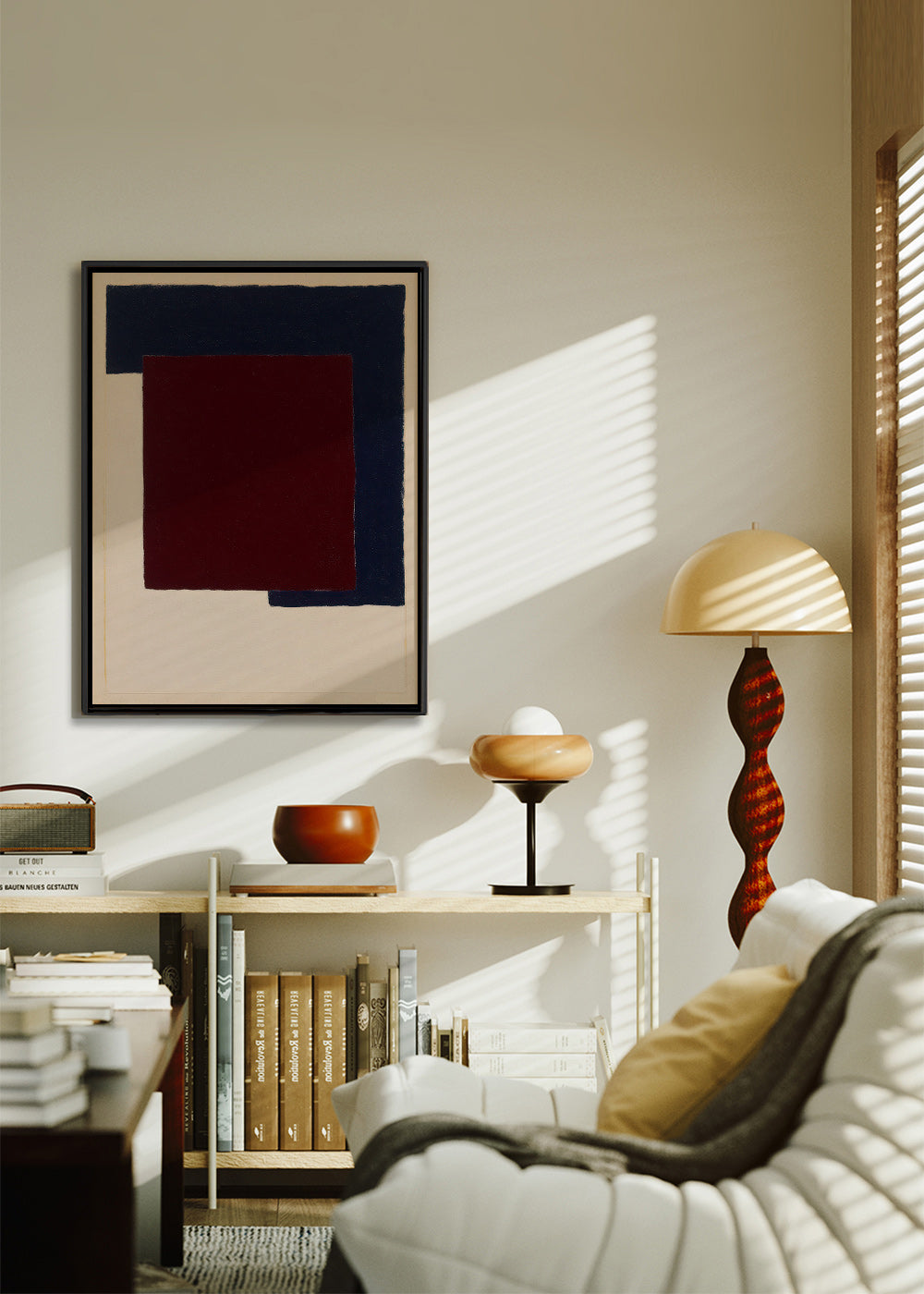 Cuadro abstracto de bloques burdeos y azul – Canvas2