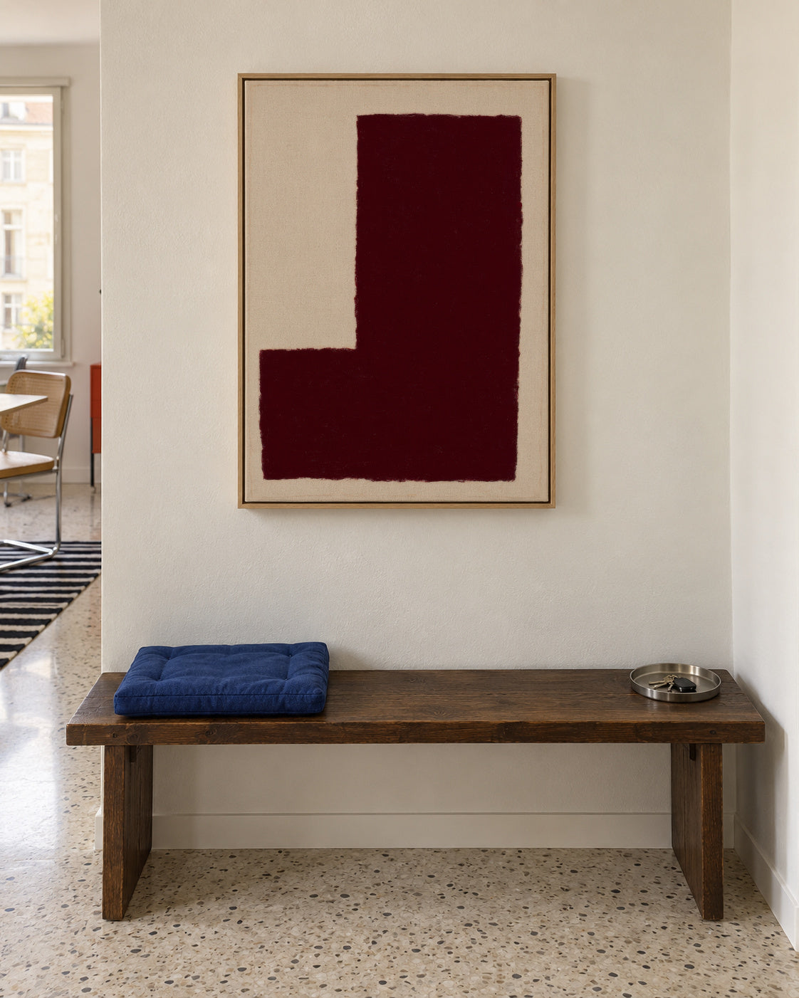 Burgundy Corner V - Framed canvas in an interior