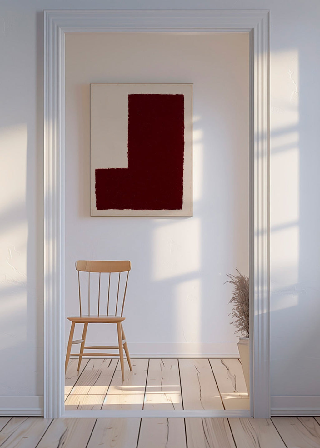 Cuadro abstracto con gran bloque burdeos – Canvas