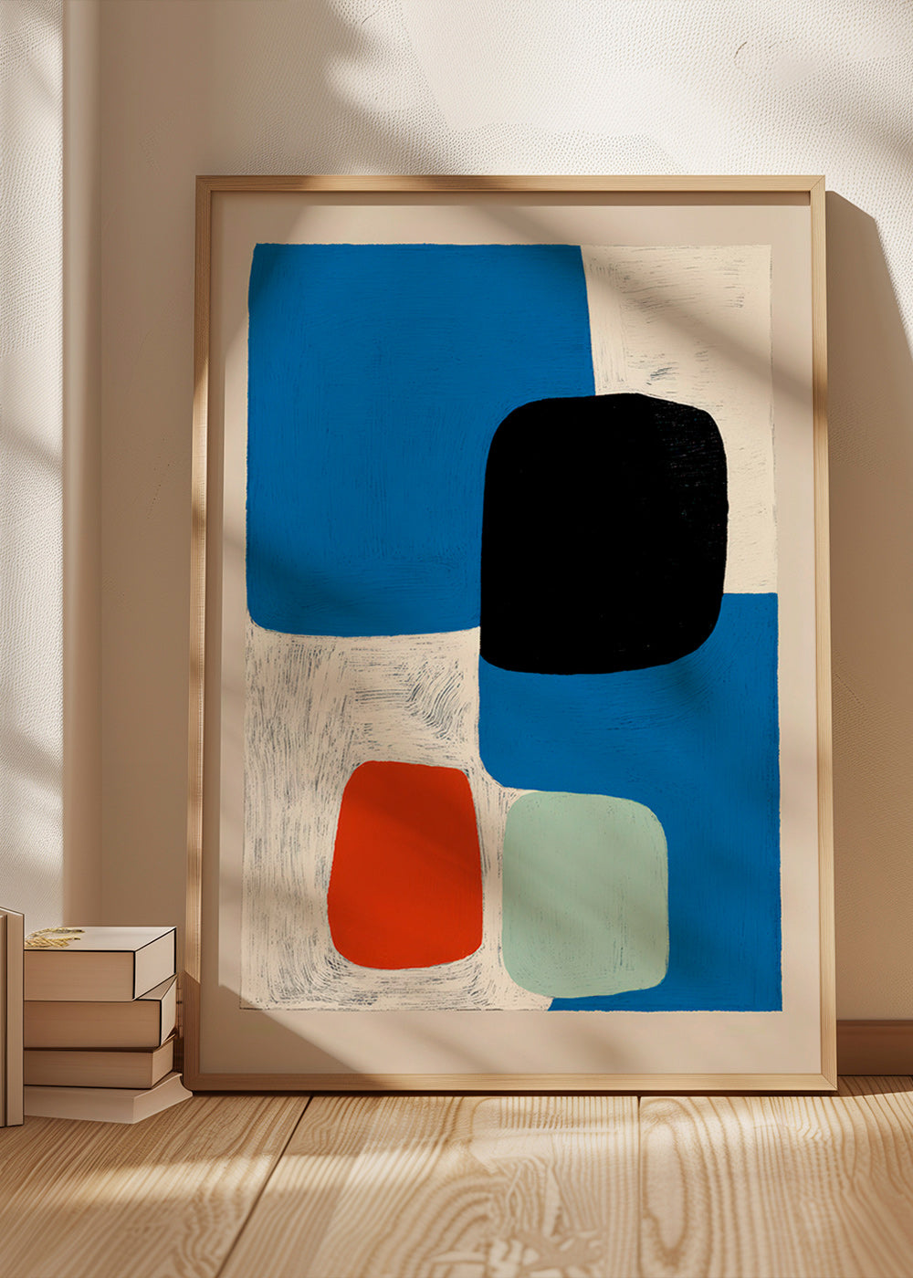 Cuadro abstracto con formas azules y bloque negro – Product2