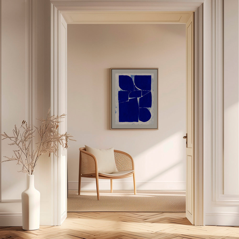 Cuadro geométrico azul índigo con bloques orgánicos – Canvas2