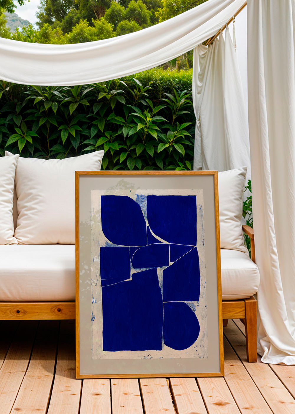 Cuadro geométrico azul índigo con bloques orgánicos – Product1