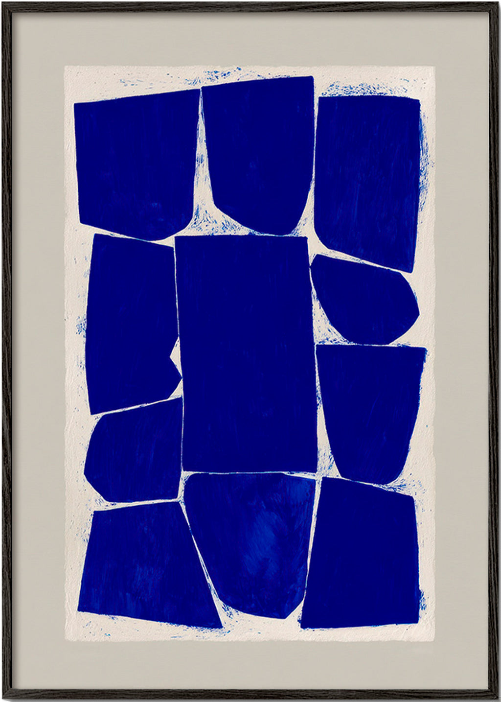 Cuadro abstracto en bloques azules – Black Frame
