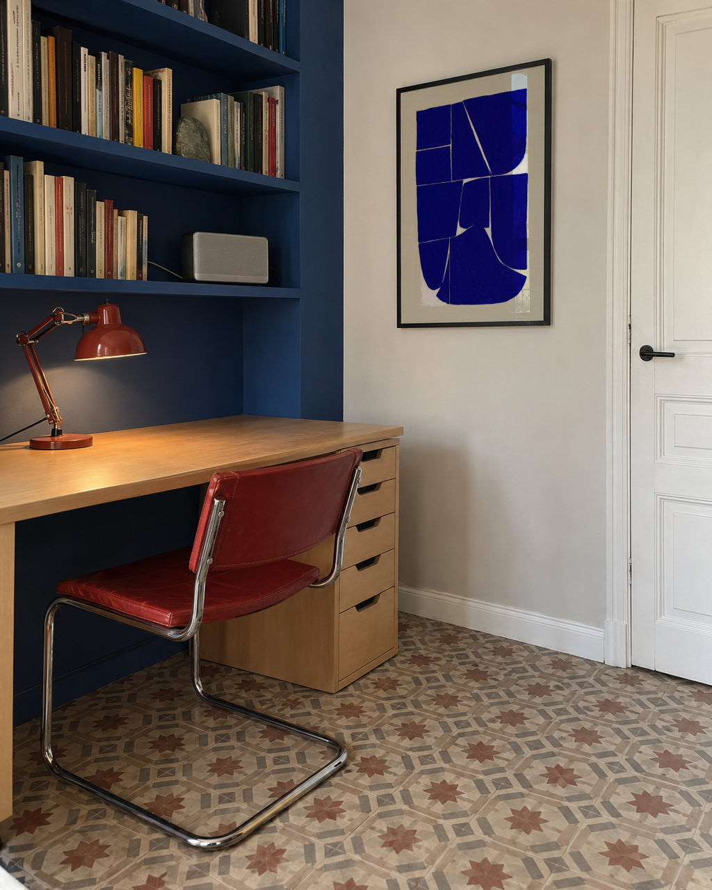 Indigo Mosaic III - Framed poster in an interior