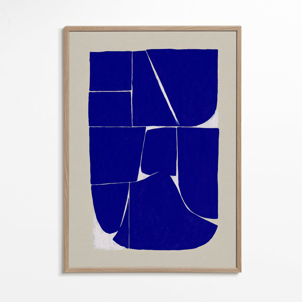 Cuadro geométrico en azul intenso con bloques orgánicos – Oak Frame