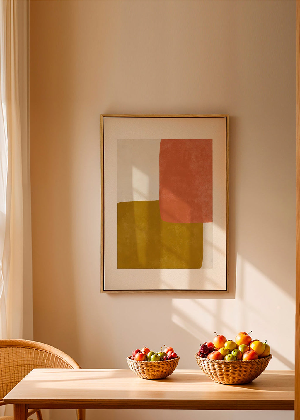 Cuadro abstracto con bloques terracota y mostaza – Canvas1