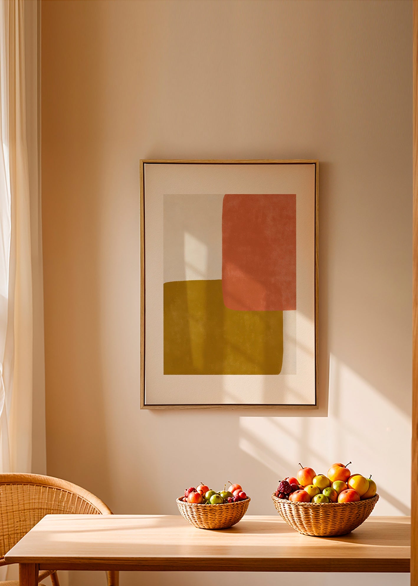 Cuadro abstracto con bloques terracota y mostaza – Canvas1