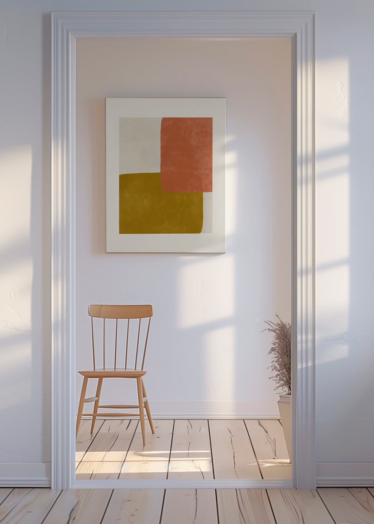 Cuadro abstracto con bloques terracota y mostaza – Canvas