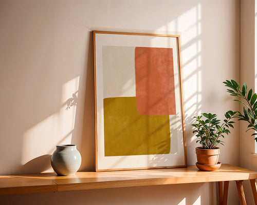 Cuadro abstracto con bloques terracota y mostaza – Product1