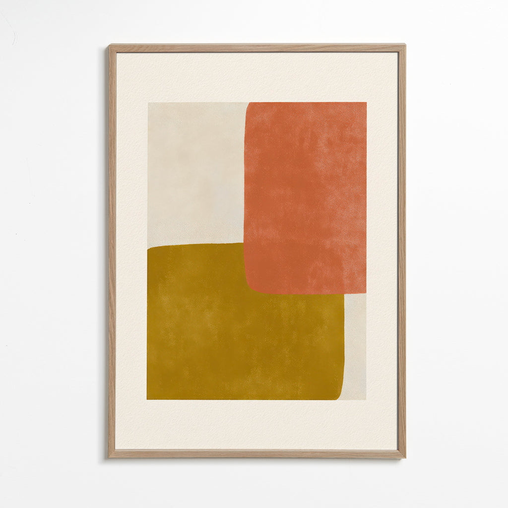 Cuadro abstracto con bloques terracota y mostaza – Oak Frame