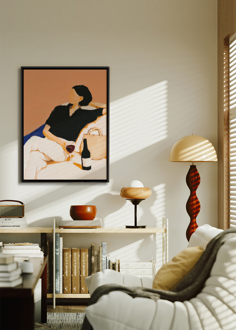 Cuadro de cocina con figura relajada y copa de vino – Canvas1