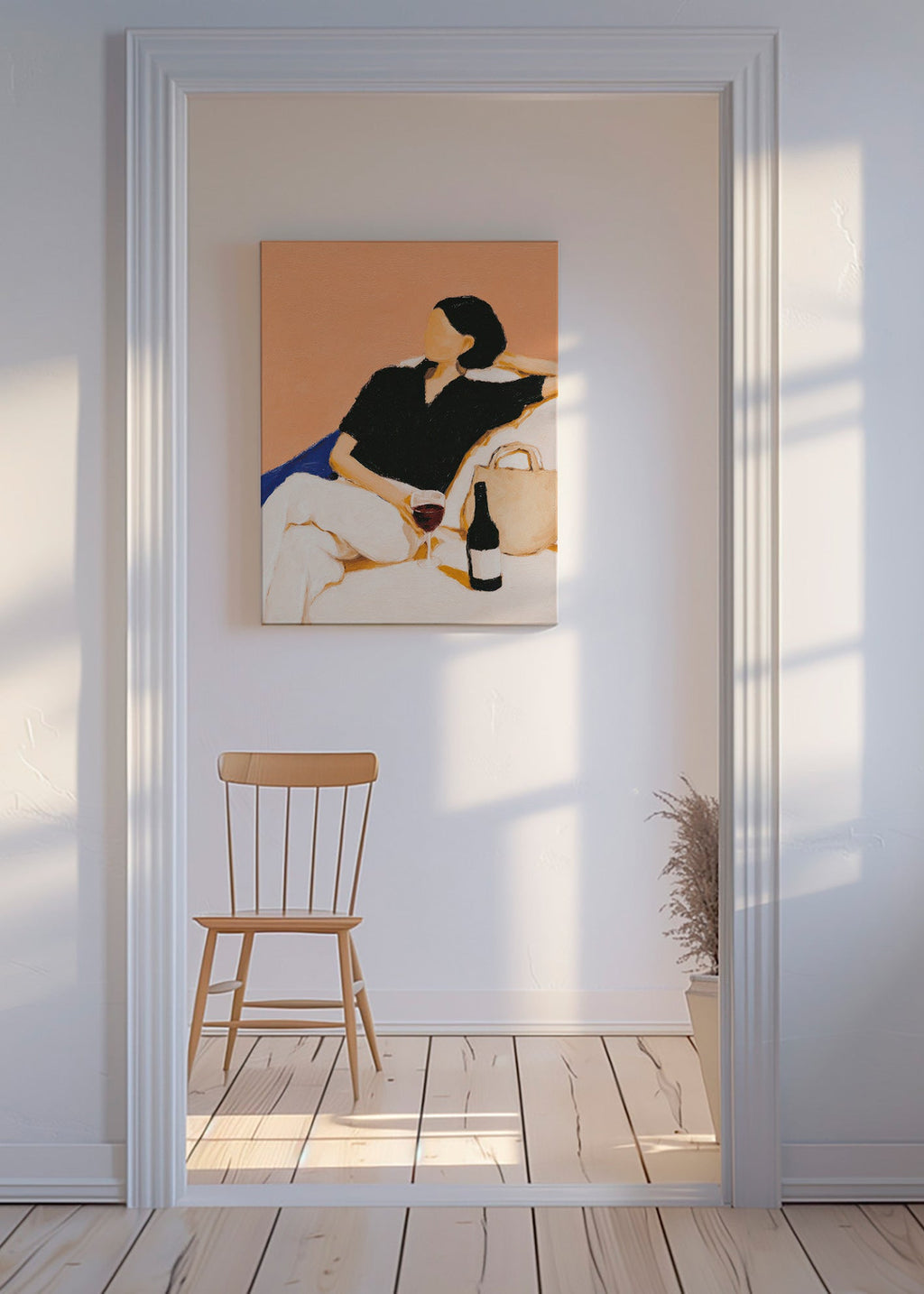 Cuadro de cocina con figura relajada y copa de vino – Canvas