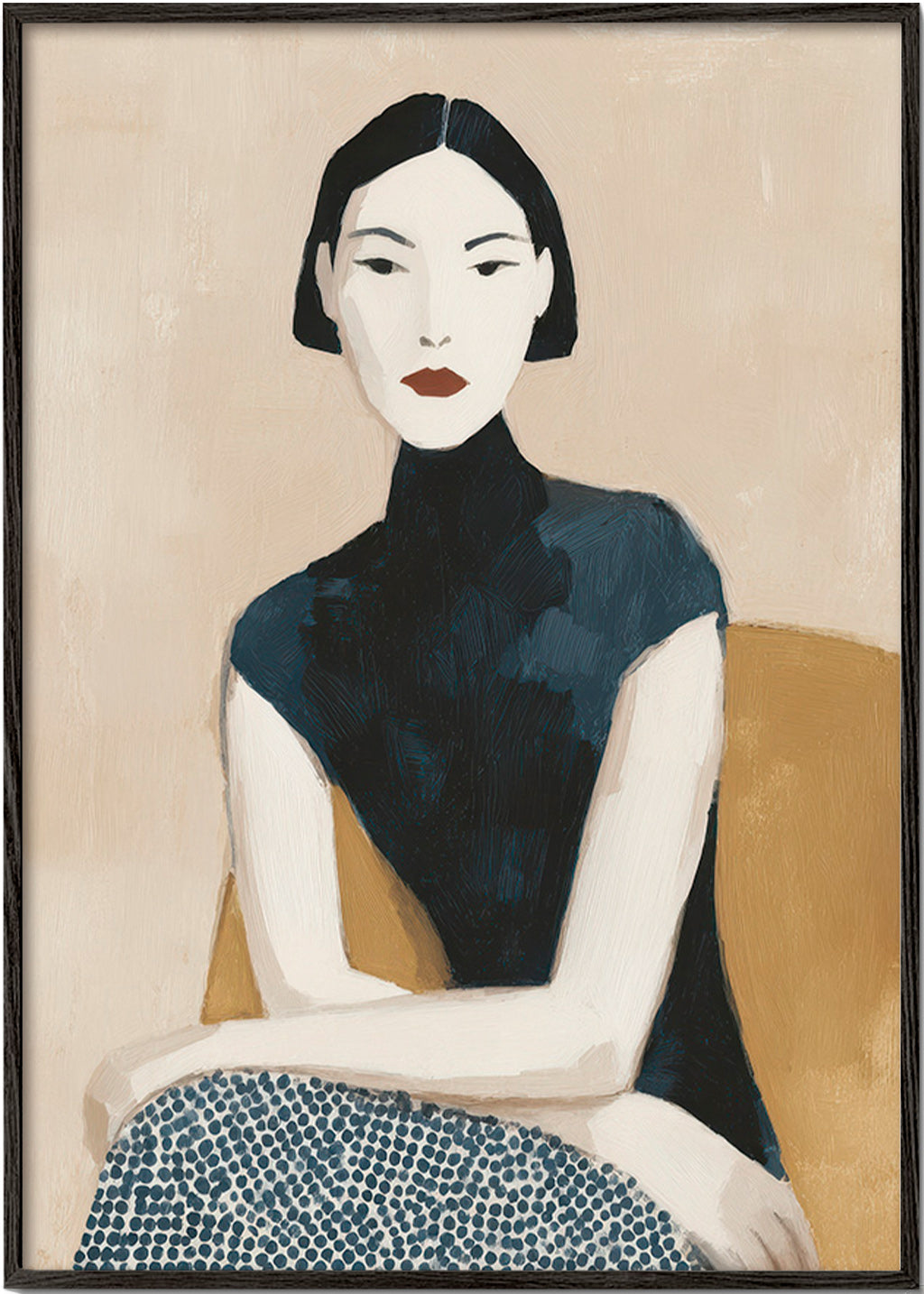 Ilustración femenina con cuello alto y gesto sereno – Black Frame