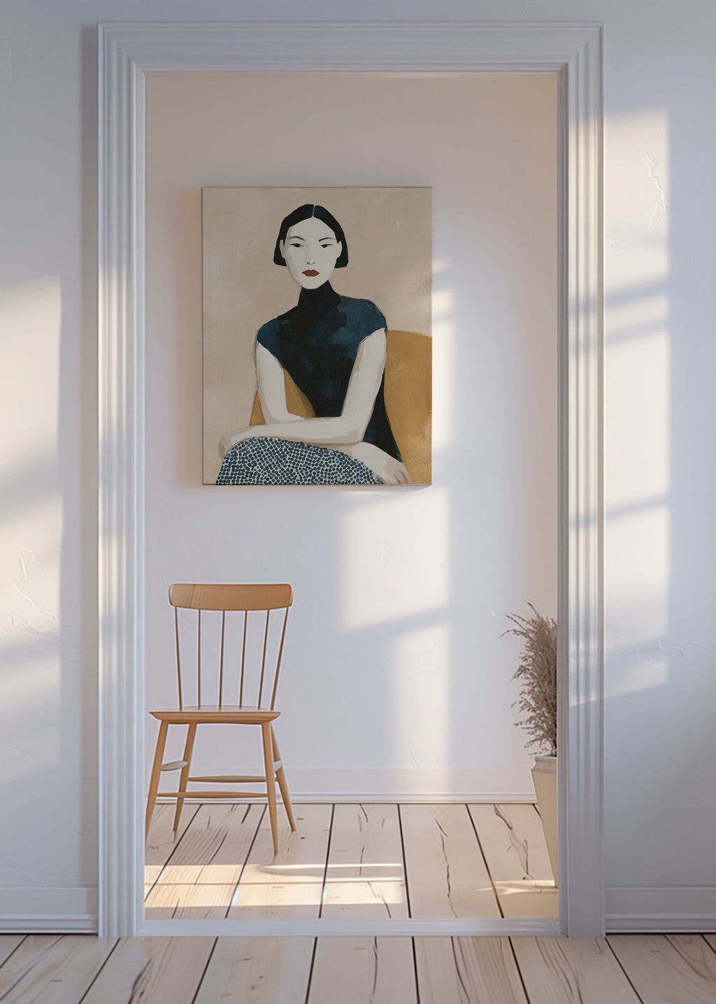 Ilustración femenina con cuello alto y gesto sereno – Canvas