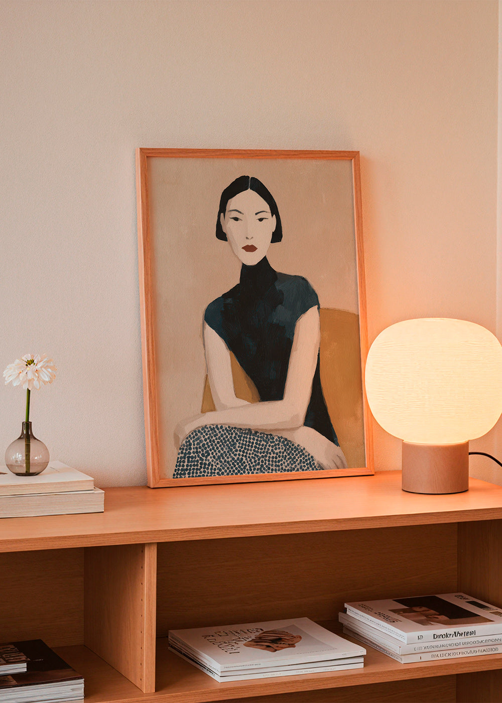 Ilustración femenina con cuello alto y gesto sereno – Product3