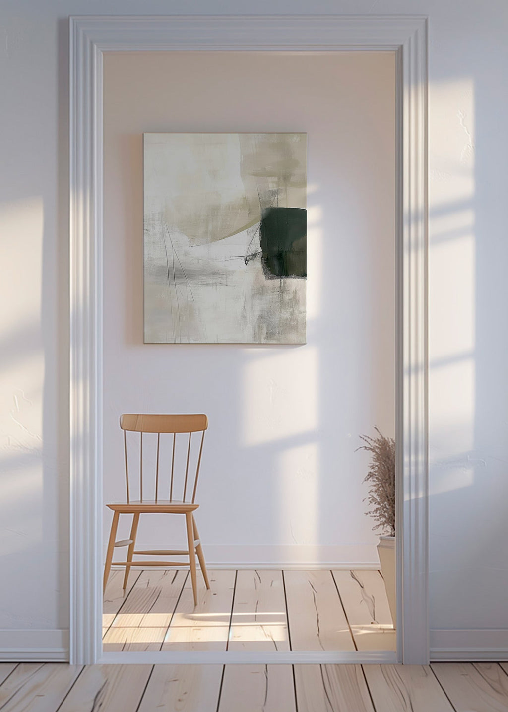 Cuadro abstracto minimalista con bloque verde – Canvas