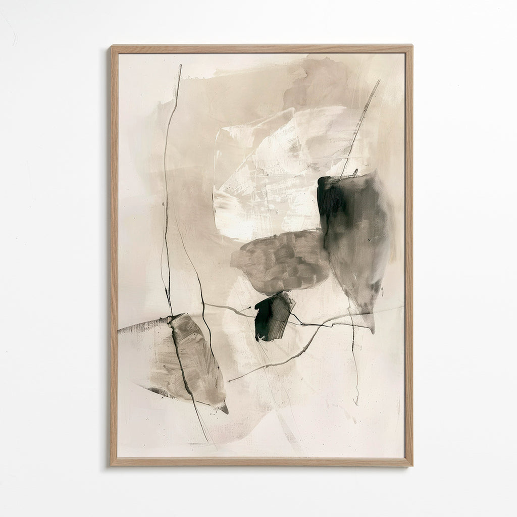 Cuadro abstracto en tinta y lavados beige – Oak Frame