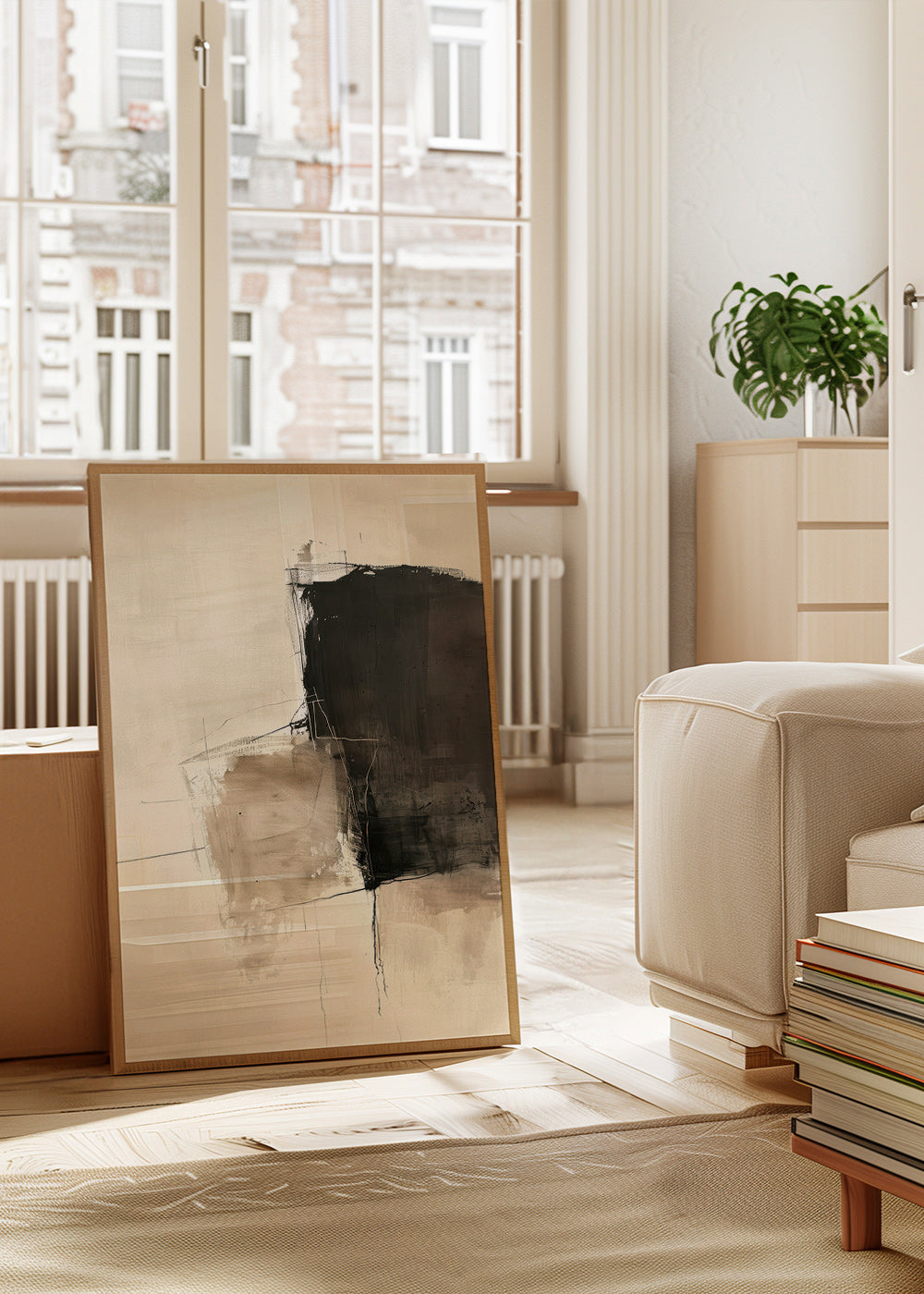 Cuadro abstracto con contraste oscuro y arenas – Product2